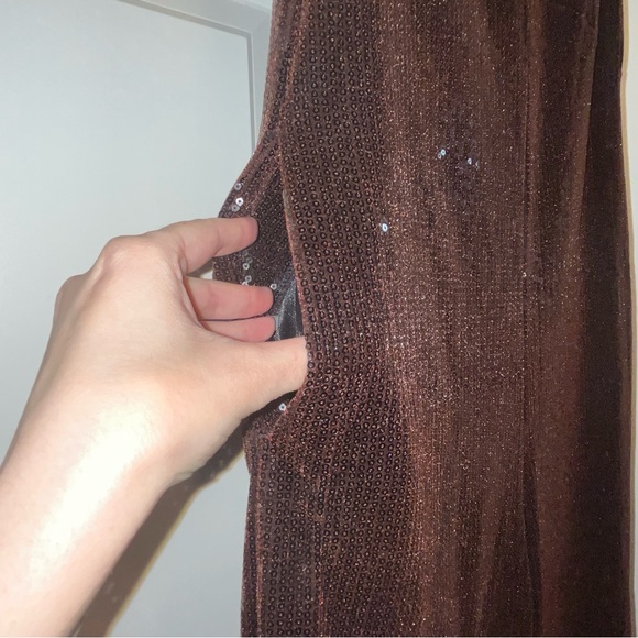 Anthropologie Line & Dot Sequin Jumpsuit Wide Leg Brown Sparkly Party Cocktail - Picture 9 of 16